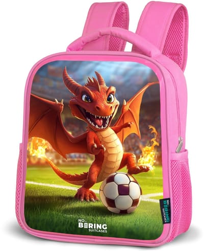 NoBoringSuitcases.com® - Rugzak roze - Schooltas meisjes - Rode draak voetbalt in zonnig stadion - Kinder rugtas meisje - Boekentas kind - Kinderrugzak voor school - Schoolrugzak
