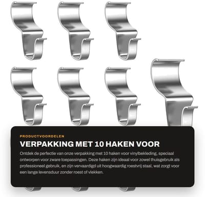 Dailygoods- Haken voor Vinylbekleding - 10 Stuks - Roestvrij Staal - Laag Profiel - Eenvoudig te Installeren - Maximaal 10 kg Belastbaar - Ophanghaken