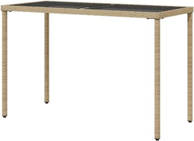 Tuintafel met glas - Balkon tafel - Buiten dineren - Onderhoudsarm poly rattan - 115x54x74 cm - Beige