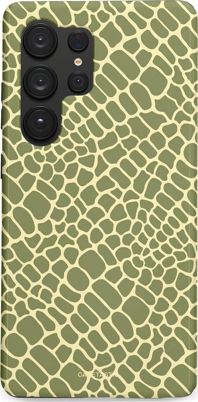 Casetastic hoesje geschikt voor Samsung Galaxy S25 Ultra - Dubbellaagse bescherming - Exotische Groen Geel Krokodillen Schubben - Fashion Case - Saliegroen Beige