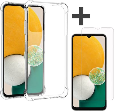 Samsung Galaxy A13 5G Hoesje transparant anti shock backcover + Samsung Galaxy A13 5G Screenprotector gehard glas tempered glass