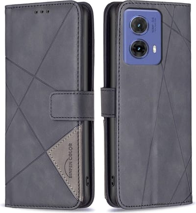 BINFEN Hoesje - Geschikt voor Motorola Moto G85 Hoesje - BINFEN Geometric Book Case - Zwart