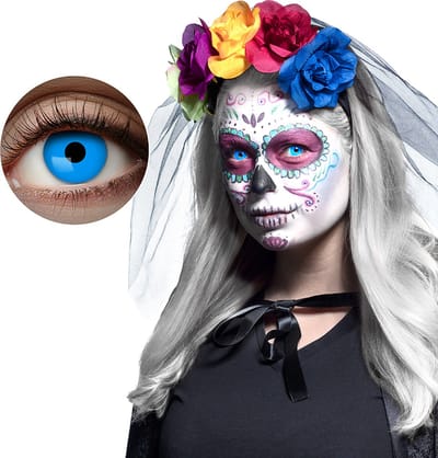 Boland - Paar maandlenzen UV Flash blauw Blauw - Volwassenen - Halloween en Horror - Halloween contactlenzen - Horror