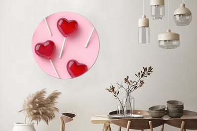WallCircle - Wandcirkel - Muurcirkel - Lollies - Hartjes - Roze - Aluminium - Dibond - 90x90 cm - Binnen en Buiten