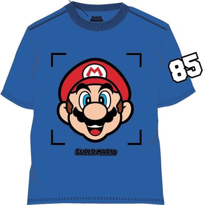 Super Mario Bros T-shirt - Koningsblauw. Maat 98 cm / 3 jaar.