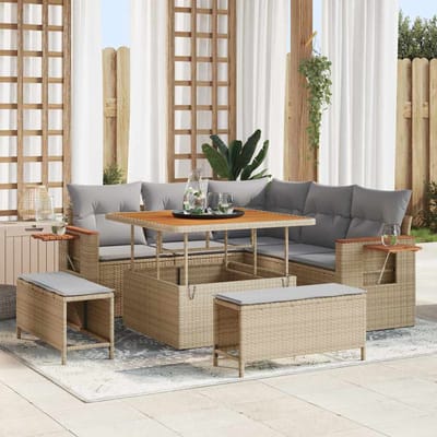 vidaXL - Tuinbank - Set - 9 - st - 8-Aantal - zitplaatsen - Beige - en - Lichtgrijs