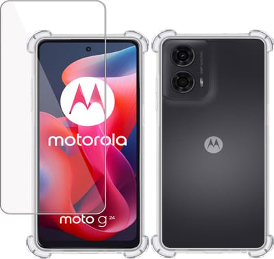 Hoesje + Screenprotector geschikt voor Motorola Moto G24 – Tempered Glass - Extreme Shock Case Transparant