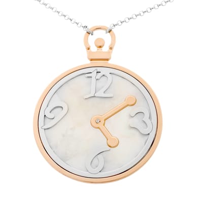 Orphelia ZK-7174 - Necklace Bicolor Big Clock With Numbers Mop - 925 zilver - parelmoer