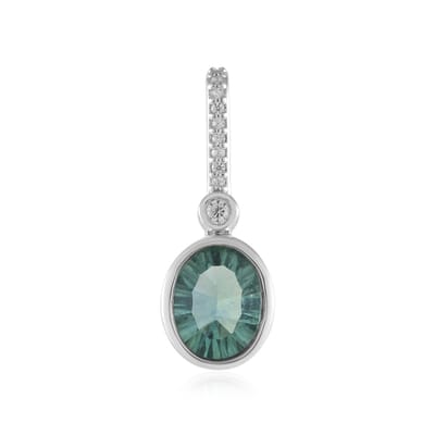 Cavill - Zilveren Hanger 925 Sterling Geplatineerd - Groene Fluoriet 1,82 ct - Ovaal Concaaf - Tanziaanse Zirkonen - 25x9 mm