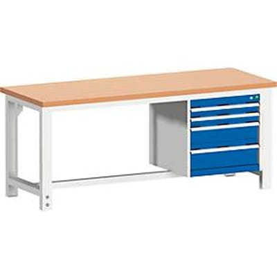 Bott cubio werkbank, koper beuken werkblad, B 2000 x D 750 x H 740-1140 mm, 1200 kg, gentiaanblauw/lichtgrijs