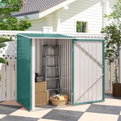 Tuinhuis Metaal, Metalen Schuurtje, Tuinberging Metaal, Gereedschapshok, Metalen Tuinschuur Met Lessenaarsdak, Afsluitbare Deur, Voor Buitengebruik, 100X103X160 Cm, Groen