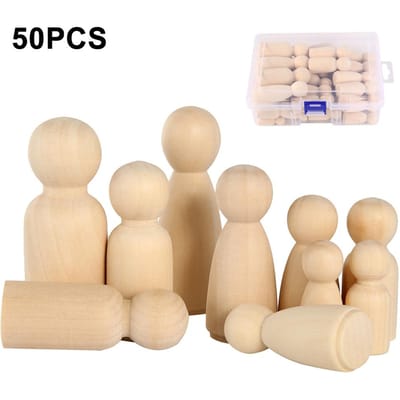 50 stuks Ongeverfde Houten Peg Doll DIY Kunst Schilderen Natuurlijk Hout Peg Mensen 4 Maten Houten Poppenlichamen Figuren Ambachten Decoratief