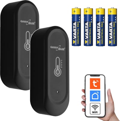 GreenBlue WiFi-buitenvochtigheids- en temperatuursensor 2stuks - Android/iOS, 3,0 V DC, LR03x2, IP65, GB741 en batterij