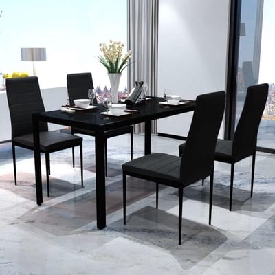 Eettafel set - Keukenmeubel set - Samen eten - Gehard glas tafelblad - 5-delig - Zwart