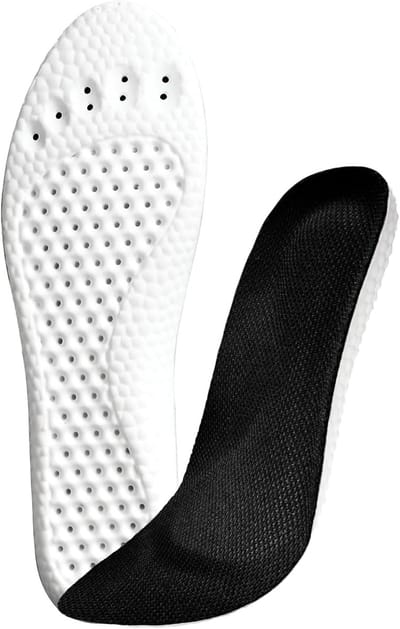 Traagschuim inlegzolen voor dames en heren, comfortabele vervangende schoeninlegzolen voor trainers, sneakers, laarzen en wandelschoenen, ademend, dempend (zwart/voetafdruk, maat 43, 44)