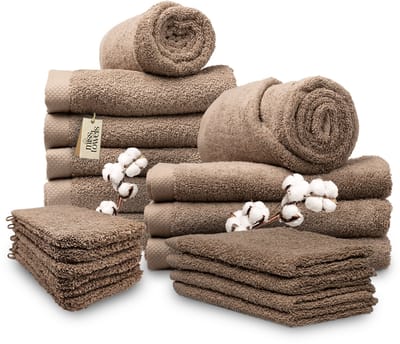 Miss Towels - Familieset - Kastanjebruin - 5 Sterren Hotelkwaliteit Handdoeken - Badlakens - Gastendoekjes - Washandjes - 6+4+4+6 stuks - Made in Portugal