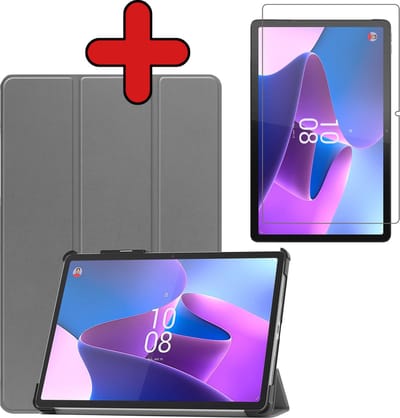 Hoesje - Geschikt voor Lenovo Tab P11 Pro - Met Screenprotector - Trifold Bookcase Hoes - Hard Cover Case - Met Uitsparing Geschikt voor Lenovo Pen - Hardcover Book - Tablethoes - Grijs