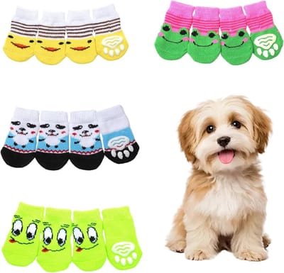 4 Soorten Antislip Sokken voor Huisdieren, 5 x 9 cm, Warme Sokken voor Honden en Katten, Ideaal voor Binnengebruik