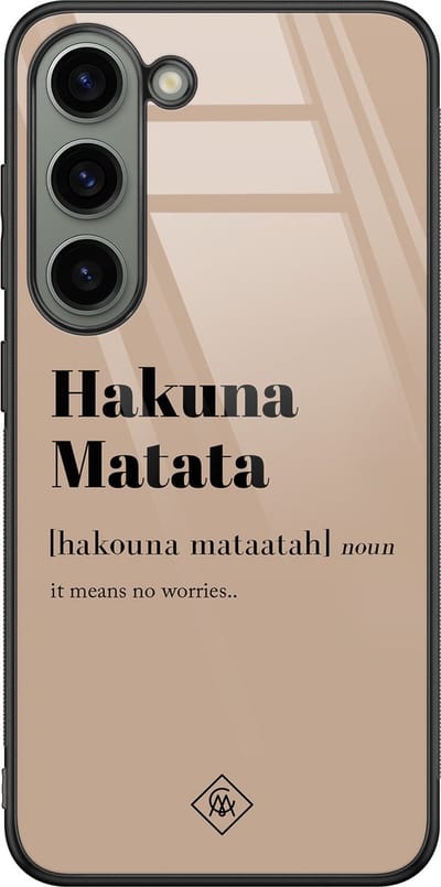 Casimoda® hoesje - Geschikt voor Samsung Galaxy S23 - Hakuna Matata - Luxe Hard Case Zwart - Backcover telefoonhoesje - Bruin/beige