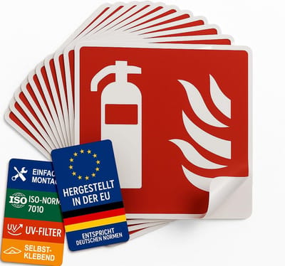 10x Brandblusser Pictogram Borden Sticker DIN ISO 7010 15x15cm