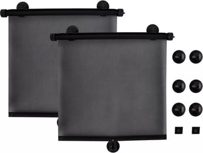Finnacle - Zonnewering voor in de auto - Zwart - Kunststof - Rolgordijn - 40CM breed - Met zuignappen - 2 stuks