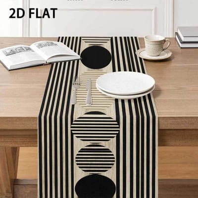 Moderne Geometrische Tafel Runner, Zwart Wit Gestreept Cirkel Ontwerp, Huis Eettafel Decoratie Dameskleding 40x140cm black