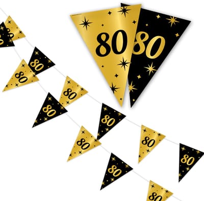 LUQ - 80 Jaar - Slinger - Leeftijd - Versiering - Verjaardag - decoratie - Feest - Hangdecoratie - Goud/Zwart