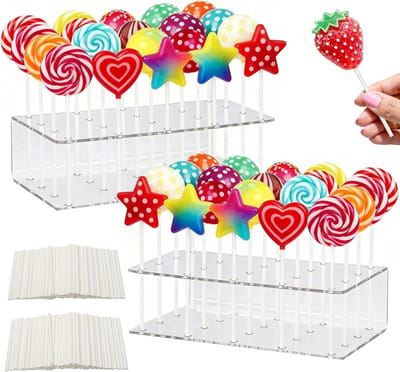 Set van 2 Cake Pop Houders met 100 Stelen, 20 Gaten, Transparante Acryl Lollipop Houder voor Bruiloften, Feestjes en Dessert Tafels