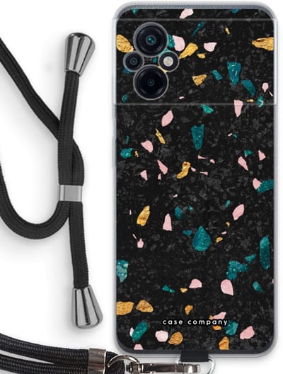 Case Company® - Hoesje met koord geschikt voor Xiaomi Poco M5 hoesje met Koord - Terrazzo N°10 - Telefoonhoesje met Zwart Koord - Bescherming aan alle Kanten en Over de Schermrand