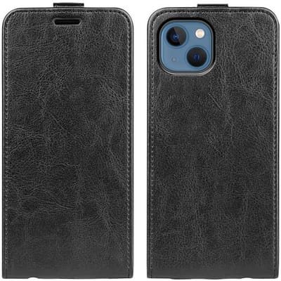 ShieldCase telefoonhoesje geschikt voor Apple iPhone 14 Flip case zwart leer - Flipcase - Uitklapbaar hoesje - Leren hoesje - Leder case pasjeshouder