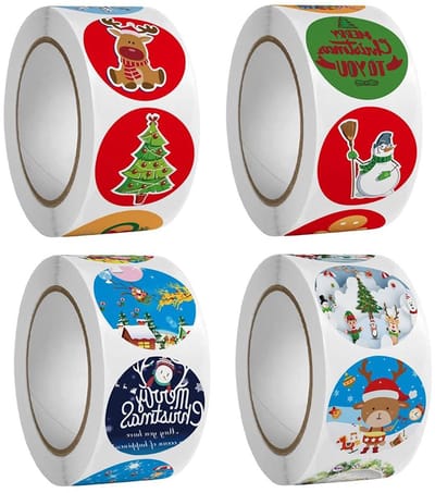Store_9 - 2000 Stuks Zelfklevende Stickers - Kerstcadeauzakjes - Ronde Stickers - Rood, Wit, Groen - Geschenken Versieren - Voor Plakboek