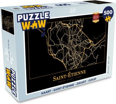 Puzzel Kaart - Saint-Étienne - Zwart - Goud - Legpuzzel - Puzzel 500 stukjes