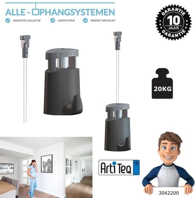 3042200 2 x Artiteq-micro ophang haak met perlon Twister draad-150cm voor ophangrail