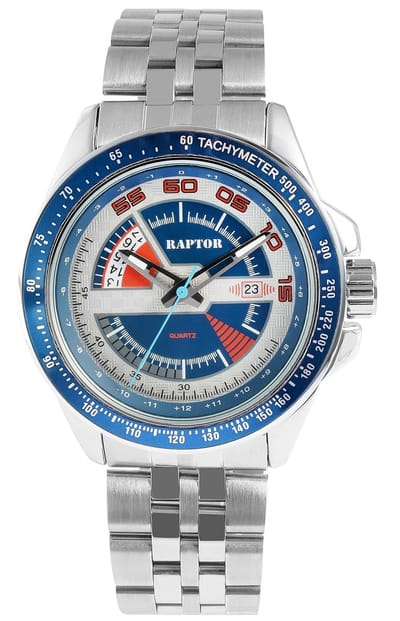 Raptor herenhorloge roestvrij staal van roestvrij staal met datumaanduiding en tachymeter, inkortbaar
