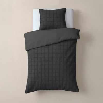 Sleeptime Furry Check Dekbedovertrek - Eenpersoons - 140X200/260 + 1 x kussensloop 60x70 - Zwart