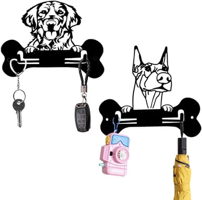 Dailygoods- Sleutelhanger - Creatieve Sleutelhanger - Wandbeugel - Zwart Metaal - 4 Haken - Lichtgewicht Ontwerp - 15 x 14 cm - Sleutelhangerhouder