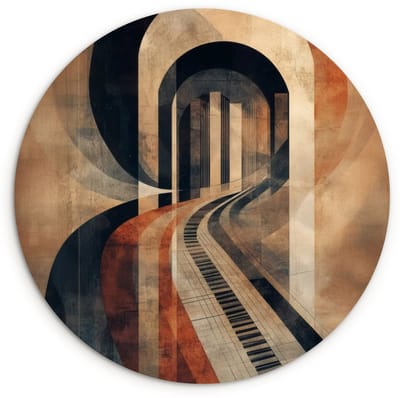 WallCircle® Wandcirkel 120x120 cm - Muurcirkel Piano - Toetsen - Abstract - Muurdecoratie woonkamer - Wanddecoratie slaapkamer - Kamer decoratie accessoires - Ronde schilderijen XXL