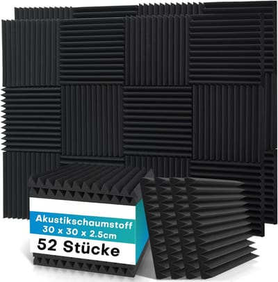 Famanu – Akoestische schuimpanelen set van 52 geluidsdempende platen 30 x 30 x 2,5 cm voor studio ka