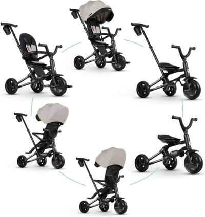 Driewieler - Loopfiets - Familie uitjes - Opvouwbaar ultracompact - 110 x 48 x 102 cm - Grijs