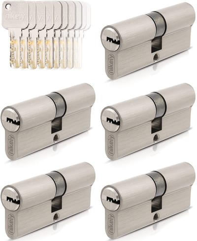 Dailygoods- Cilinderslot 30/30 - Gelijksluitende set 5 profielcilinders - 25 sleutels - Messing mat - Inbraakbeveiligingsklasse A - Veiligheidsklasse 2 - Deurslot