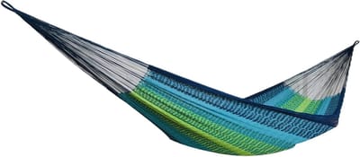 Nethangmat Katoen - Luchtige Hangmat - Ontspannen Buiten - Handgemaakt Maya Stijl - 390 x 170 cm - Ocean Blauw
