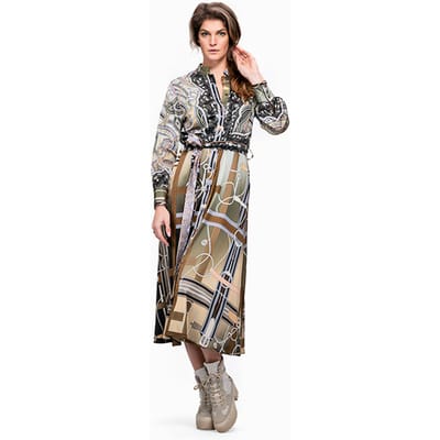 Mucho Gusto Dress Louvain Long Green Equestrian Paisley Maat: XS | Blousejurken Outlet | Dames | Groen