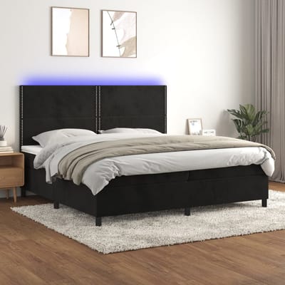 vidaXL - Boxspring - met - matras - en - LED - fluweel - zwart - 200x200 - cm
