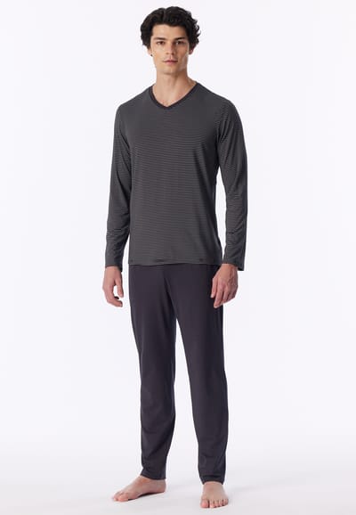 Lange pyjama met gestreept motief in grafiet - Long Life Soft 48
