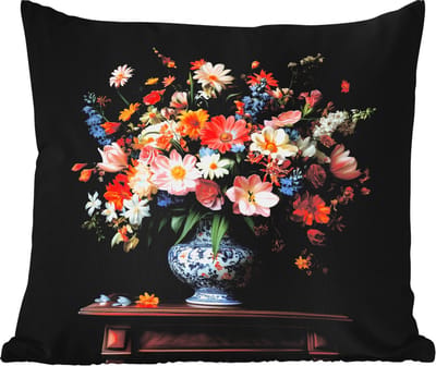 Tuinkussen - Boeket - Roze - Bloemen - Vaas - 40x40 cm - Weerbestendig