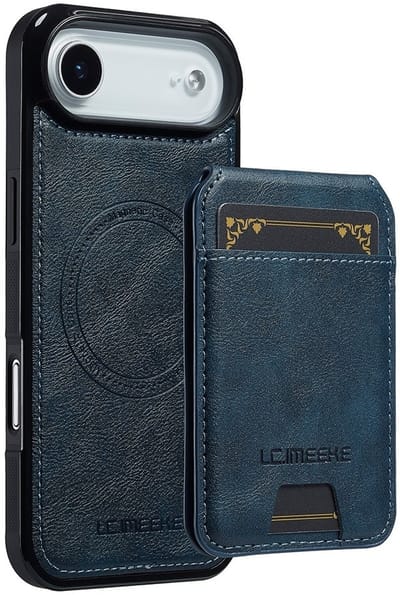 LC.IMEEKE Hoesje - Geschikt voor iPhone Air Hoesje - LC.IMEEKE L3 - Leather Back Cover met Pasjeshouder - MagSafe Compatible - Blauw
