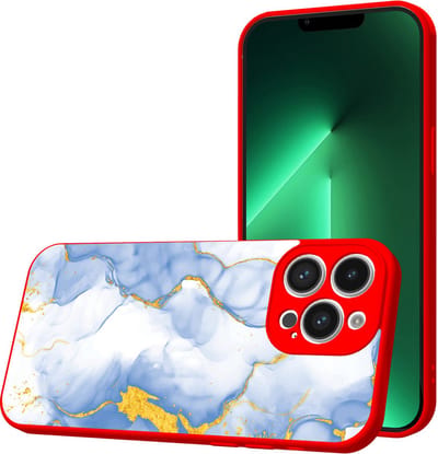 Smartphonica Telefoonhoesje Geschikt voor iPhone 13 Pro met Lichtblauw Goud Marmer opdruk - TPU Back Cover Case Lightblue Gold Marble Design - Rood geschikt voor iPhone 13 Pro