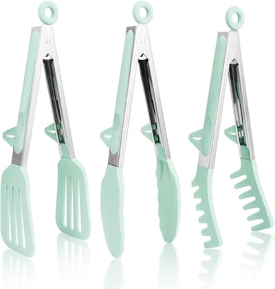 Drie 9-inch siliconen voedseltangen - Hoge temperatuur antislip grilltangen - Steak/gebakken vis/gegrild vlees/broodtangen - Groen