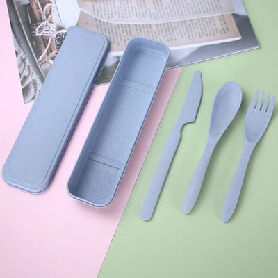 Herbruikbare Kunststof Bestekset - Draagbaar Reistuigje (Blauw) - Milieuvriendelijk en Praktisch