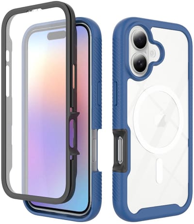 Hoesje met Ingebouwde Screenprotector Geschikt voor Apple iPhone 17 | Compatibel met MagSafe / Qi2 | Full Protect Valbescherming | Schokbestendige Beschermhoes | Doorzichtig / Blauw